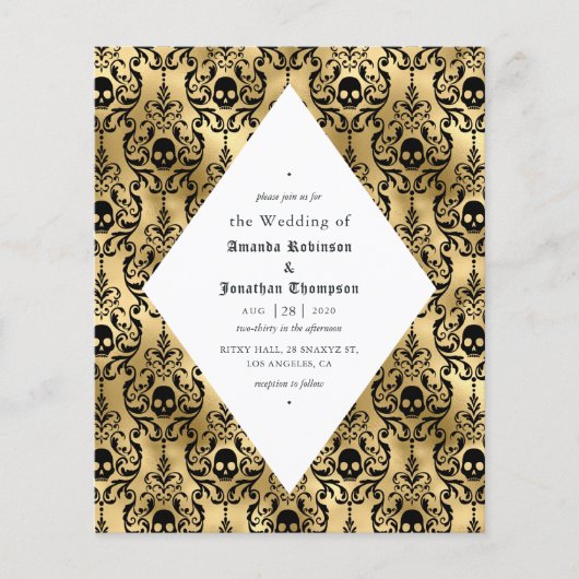 Black and Gold Halloween Damask Gothic Wedding Flyer (Voorkant)