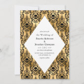 Black and Gold Halloween Damask Gothic Wedding Kaart (Voorkant)