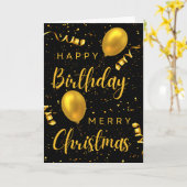 Black and Gold Happy Birthday Merry kerst Kaart (Gele Bloem)