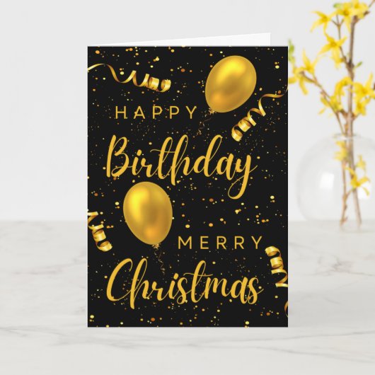 Black and Gold Happy Birthday Merry kerst Kaart (Gele Bloem)