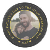 Black and Gold Happy-foto Hockey Puck (Voorkant)