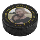 Black and Gold Happy-foto Hockey Puck (3/4)