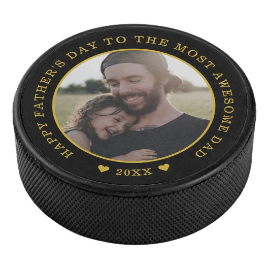 Black and Gold Happy-foto Hockey Puck (3/4)