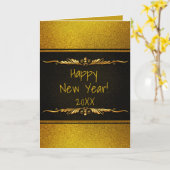 Black and Gold HAPPY NIEUW JAAR persoonlijke Kaart (Gele Bloem)
