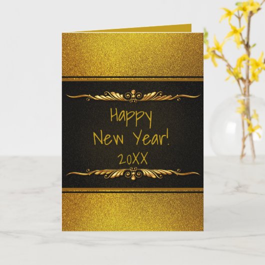 Black and Gold HAPPY NIEUW JAAR persoonlijke Kaart (Gele Bloem)