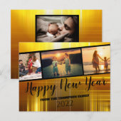 Black and Gold Happy Nieuwjaar foto-Collage Briefkaart (Voorkant / Achterkant)