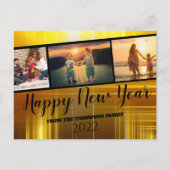 Black and Gold Happy Nieuwjaar foto-Collage Briefkaart (Voorkant)