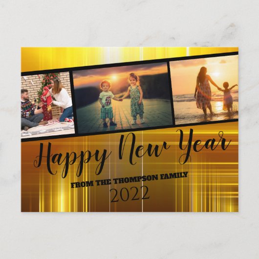 Black and Gold Happy Nieuwjaar foto-Collage Briefkaart (Voorkant)