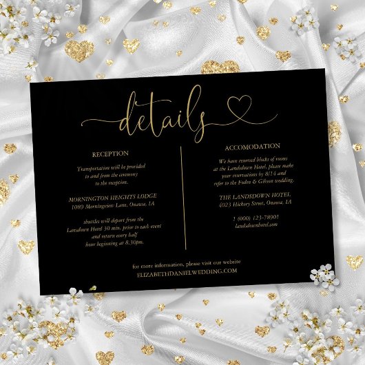 Black and Gold Heart Script Details informatie Kaart