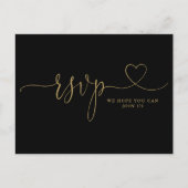 Black and Gold Heart Script Song Request RSVP-kaar Uitnodiging Briefkaart (Voorkant)