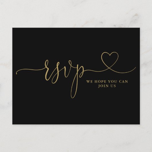 Black and Gold Heart Script Song Request RSVP-kaar Uitnodiging Briefkaart (Voorkant)