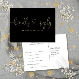 Black and Gold Heart Script Song Request RSVP Uitnodiging Briefkaart