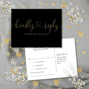 Black and Gold Heart Script Song Request RSVP Uitnodiging Briefkaart