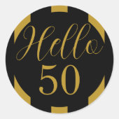 Black and Gold Hello 50 Celebration Design Ronde Sticker (Voorkant)