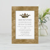 Black and Gold Heraldic Bar Mitzvah Kaart (Staand voorkant)