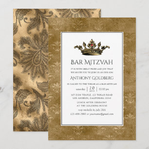 Black and Gold  Heraldic Bar Mitzvah Kaart