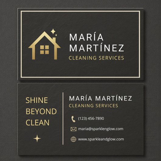 Black and Gold House Cleaning Services Slate Stone Visitekaartje