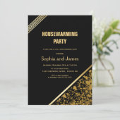 Black and Gold Housewarming Party Kaart (Staand voorkant)