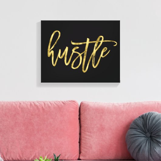 Black and Gold Hustle Wrapped Canvas 14x11 (Insitu (Woonkamer))