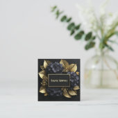 Black and Gold Hydrangea Floral Geometric Modern Vierkante Visitekaartje (Staand voorkant)