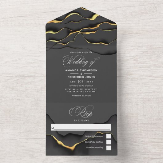 Black and Gold Ink Weddenschap All-in-One uitnodig All In One Uitnodiging (Binnen)