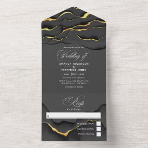 Black and Gold Ink Weddenschap All-in-One uitnodig All In One Uitnodiging