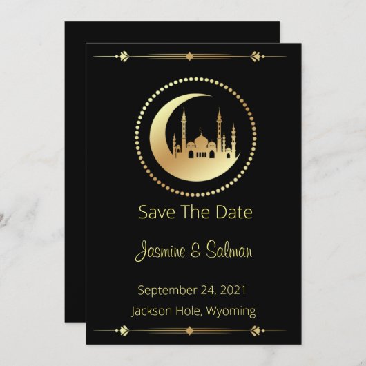Black and Gold Islamic Save The Date (Voorkant / Achterkant)