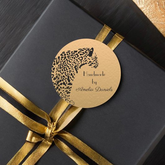 Black and Gold Jaguar Handmade door Ronde Sticker