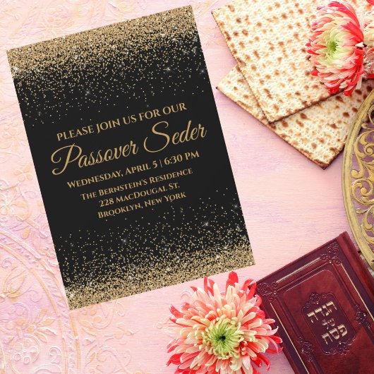 Black and Gold Jewish Passover Seder Invitation Feestdagenkaart