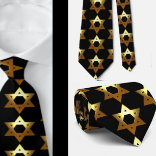 Black and Gold Jewish Star Stropdas