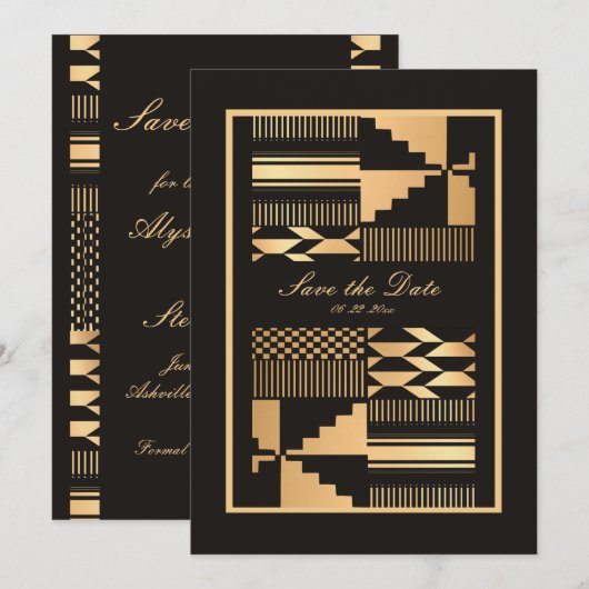 Black and Gold Kente Save The Date (Voorkant / Achterkant)