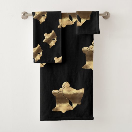 Black and Gold Kijk kerst Bells Elegant Bad Handdoek (Insitu)