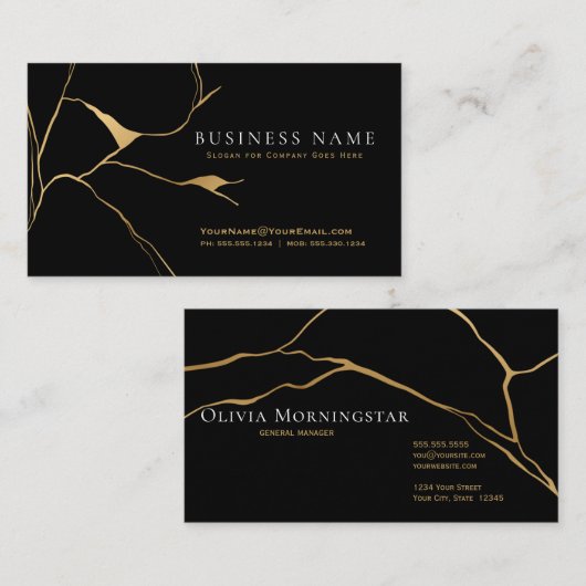 Black and Gold Kintsugi Professional Visitekaartje (Voorkant / Achterkant)