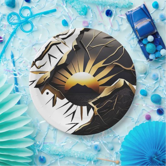 Black and Gold Kintsugi Style Sunrise Papieren Bordje (Feest)