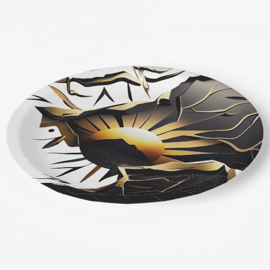 Black and Gold Kintsugi Style Sunrise Papieren Bordje (Gekanteld)