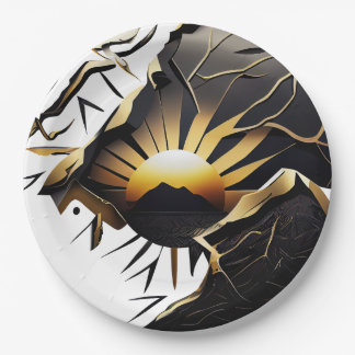 Black and Gold Kintsugi Style Sunrise Papieren Bordje