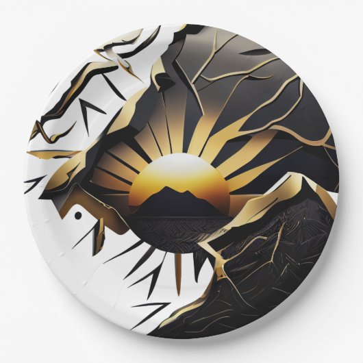 Black and Gold Kintsugi Style Sunrise Papieren Bordje (Voorkant)