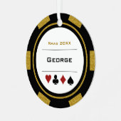 Black and Gold Las Vegas Poker Chip Metalen Ornament (Voorkant links)