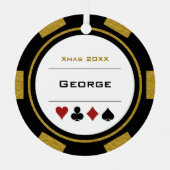 Black and Gold Las Vegas Poker Chip Metalen Ornament (Voorkant)