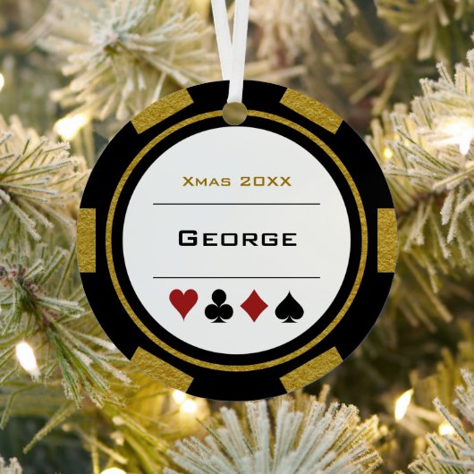 Black and Gold Las Vegas Poker Chip Metalen Ornament (Insitu)