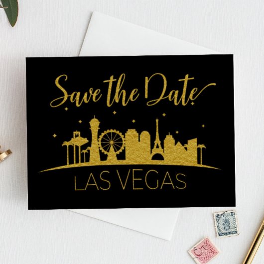 Black and Gold Las Vegas Wedding Save the Date Kaart