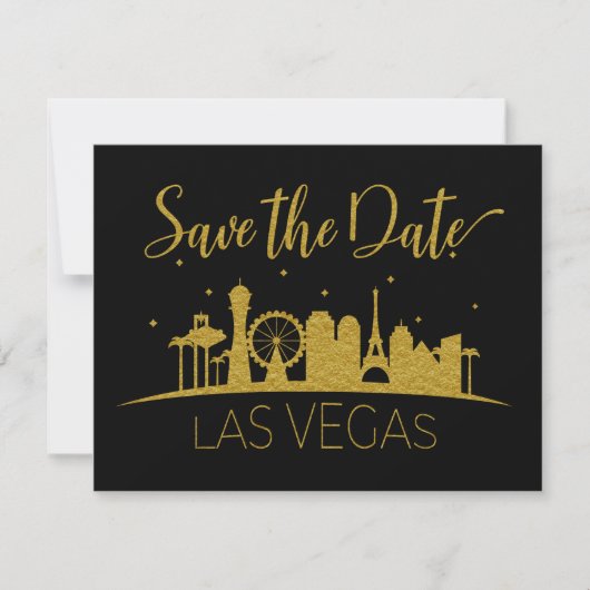 Black and Gold Las Vegas Wedding Save the Date Kaart (Voorkant)
