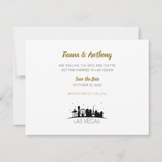 Black and Gold Las Vegas Wedding Save the Date Kaart (Achterkant)