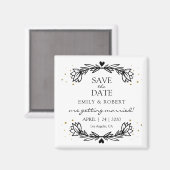 Black and Gold Laurel Save the Date Wedding Magneet (Voorkant / Achterkant)