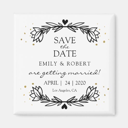 Black and Gold Laurel Save the Date Wedding Magneet (Voorkant)