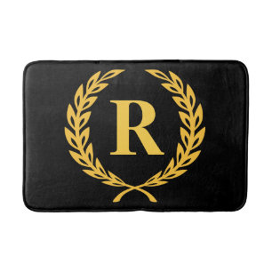 Black and Gold Laurel Wreath Monogram Badmat