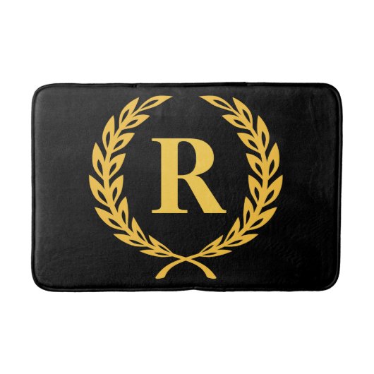 Black and Gold Laurel Wreath Monogram Badmat (Voorkant)