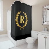 Black and Gold Laurel Wreath Monogram Douchegordijn (In situ)
