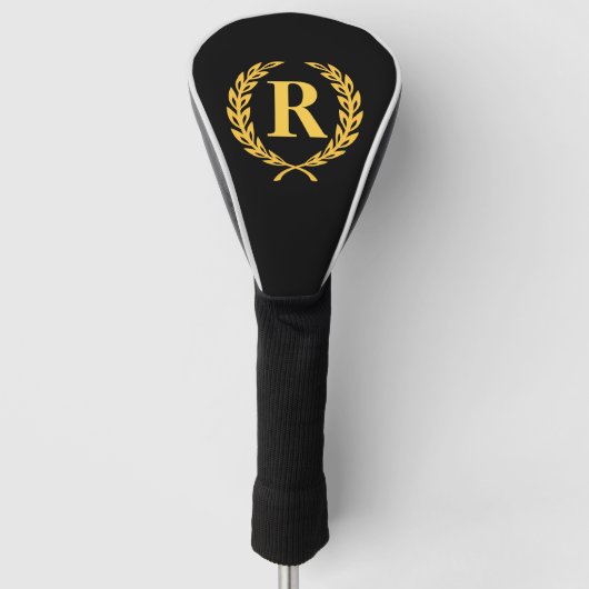 Black and Gold Laurel Wreath Monogram Golfheadcover (Voorkant)