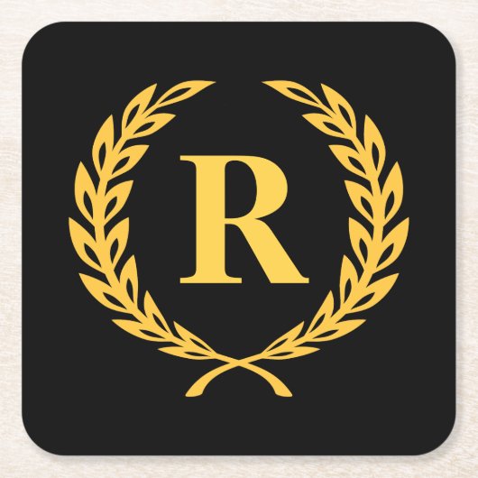 Black and Gold Laurel Wreath Monogram Kartonnen Onderzetters (Voorkant)